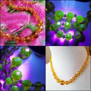 Vintage necklace UV reactive yellow bead art deco uranium depression crystal